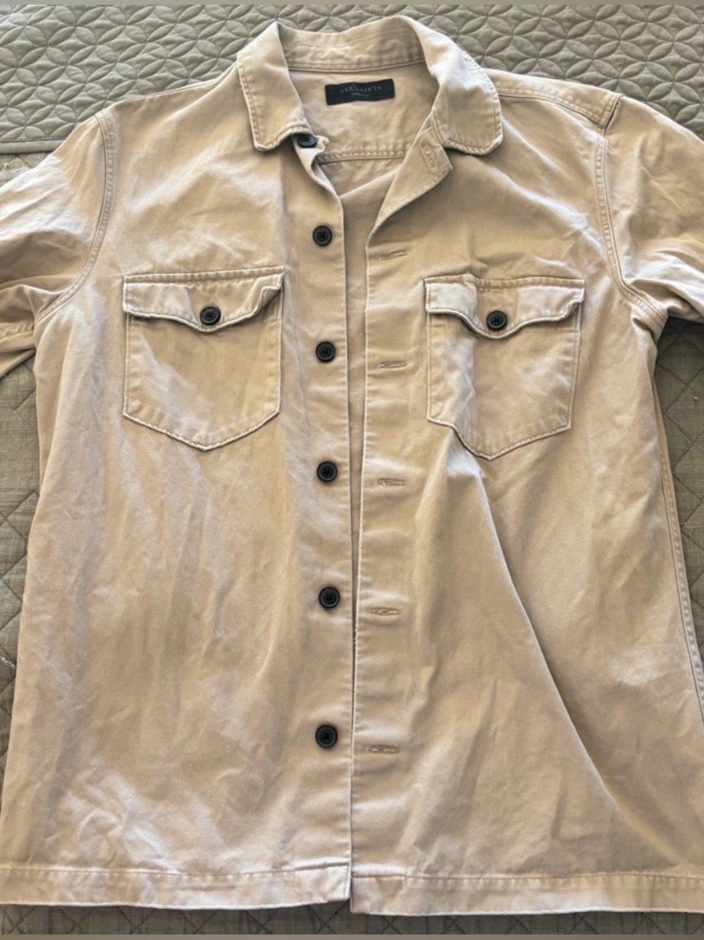 AllSaints Beige Overshirt Medium Button Front Utility Jacket